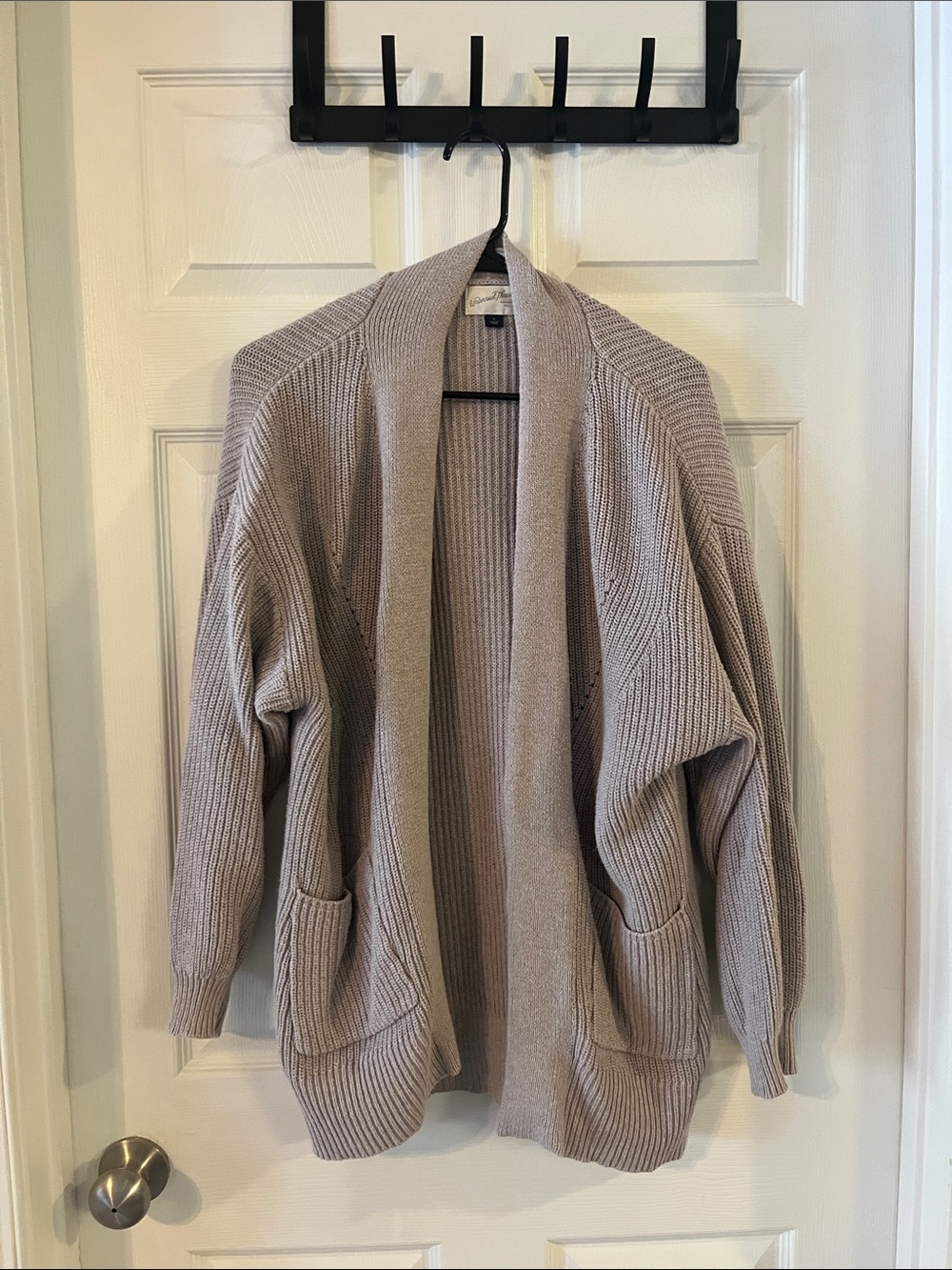 Universal Thread Relaxed Ribbed Open-Front Cardigan in Taupe